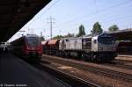 250 007-2 ITL Eisenbahngesellschaft mbH mit einem Facs Ganzzug in Berlin-Schnefeld Flughafen und fuhr in Richtung Grnauer Kreuz weiter. 07.06.2013