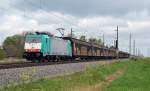 186 244 hatte am 10.04.14 einen Schiebewandwagenzug von Hannover zum Porsche-Werk Leipzig am Haken.