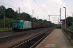 185 533-7 Captrain Deutschland GmbH für ITL - Eisenbahngesellschaft mbH mit einem Braunkohle Pendelzug, bei der Durchfahrt in Niederndodeleben. Diese Braunkohle war für das Braunkohlekraftwerk Buschhaus in Helmstedter Braunkohlerevier bestimmt gewesen. 08.08.2014 