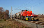 275 027 der RBB schleppte am 05.12.18 einen Transcereal-Zug durch Greppin Richtung Bitterfeld, wo dieser Zug auch endete.