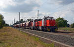 275 027 und die französische 61 015 der RBB führten am 24.09.19 den Quarzsandzug aus Stassfurt durch Brehna Richtung Bitterfeld.