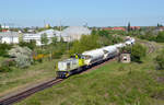 Am 09.05.20 verließ 000 1506 der RBB mit einem Silozug zum Glaswerk Wurzen den Bitterfelder Chemiepark.