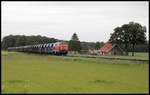 Am 25.05.2020 kam die 218451-3 der LWC mit einem Schotterzug von Gütersloh aus auf die Strecke der Teutoburger Wald Eisenbahn, um dort bei der Restauration der Strecke weiter Schienenbereiche ein