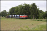 Am 25.05.2020 kam die 218451-3 der LWC mit einem Schotterzug von Gütersloh aus auf die Strecke der Teutoburger Wald Eisenbahn, um dort bei der Restauration der Strecke weiter Schienenbereiche ein