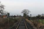 Die Strecke Lengerich-Gtersloh der Teutoburgerwaldeisenbahn bei der Holperdorperstrae (Lienen) in die Richtung Lengerich am 28-12-2012.