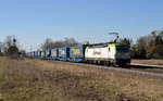 193 893 schleppte am 07.04.18 einen LKW-Walther-Zug durch Jütrichau Richtung Roßlau.