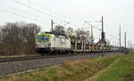 193 782 führte am 12.04.18 einen leeren BLG-Autozug durch Braschwitz Richtung Halle(S).