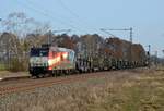 185 CL 002 der Captrain rollte am 24.02.21 mit dem aus Zeithain kommenden Stahlzug durch Jütrichau Richtung Magdeburg.