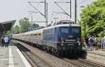 Die Centralbahn-110 278-9 am Schluss des von der 012 104-6 gezogenen Sonderzuges bei der Einfahrt am 10.06.2023 in Erkelenz