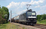 185 557 der CTL schleppte am 20.06.17 einen Kesselwagenzug durch Greppin Richtung Bitterfeld.