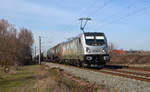 187 504 der CTL führte am 23.02.19 einen Kesselwagenzug durch Greppin Richtung Bitterfeld.