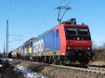 482 019 in diensten der CTL zusammen mit CTL 2118 auf dem Weg nach Stendell bei der Anfahrt auf Stralsund.