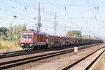 187 143-3 DB Cargo mit einem leeren Autotransportzug in Priort und fuhr weiter in Richtung Golm.