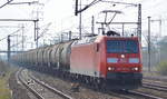 DB Cargo Deutschland AG mit  185 169-0  [NVR-Number: 91 80 6185 169-0 D-DB] und Kesselwagenzug am 05.04.19 Bf.