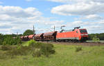 DB Cargo kam mit ihrer 152 003-0 und Getreidewagen aus Richtung Hamburg. 3km östlich von Büchen, 28.05.2019