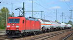 DB Cargo AG [D] mit  185 232-6  [NVR-Nummer: 91 80 6185 232-6 D-DB] und einem Ganzzug Druckgaskesselwagen am 04.09.19 Bahnhof Flughafen Berlin Schönefeld.