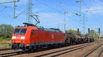 DB Cargo AG [D]  mit  185 147-6  [NVR-Nummer: 91 80 6185 147-6 D-DB] und Kesselwagenzug (geschmolzenes Schwefel) am 04.09.19 Bahnhof Flughafen Berlin Schönefeld.