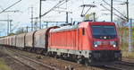 DB Cargo AG [D] mit  187 123  [NVR-Nummer: 91 80 6187 123-5 D-DB] und Coilzug (leer) Richtung Ziltendorf am 18.10.19 Bf.