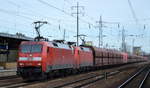 DB Cargo AG [D] mit der Doppeltraktion  152 168-1  [NVR-Nummer: 91 80 6152 168-1 D-DB] +   152 142-6  [NVR-Nummer: 91 80 6152 142-6 D-DB] mit Erzzug (leer) aus Richtung Ziltendorf EKO Richtung Hamburg