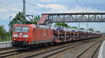 DB Cargo AG [D] mit  185 082-5  [NVR-Nummer: 91 80 6185 082-5 D-DB] und PKW-Transportzug am 09.06.20 Bf.