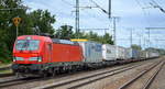 DB Cargo AG [D] mit  193 350  [NVR-Nummer: 91 80 6193 350-6 D-DB] und Taschenwagenzug am 08.09.20 Durchfahrt Bf.