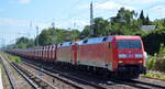 DB Cargo AG [D] mit der Doppeltraktion  152 026-1  [NVR-Nummer: 91 80 6152 026-1 D-DB] +  152 029-5  [NVR-Nummer: 91 80 6152 029-5 D-DB] und dem Erzzug aus Ziltendorf EKO (leer) Richtung Hamburg am