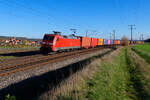 152 109 DB Cargo mit einem Containerzug bei Markt Bibart Richtung Würzburg, 05.11.2020