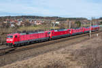 120 123 und drei weitere 120 sowie einem Dosto wagen am 01.02.2020 bei Hebertshausen 