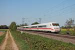 Nachschuss auf 808 018-6  Braunschweig , als dieser am späten Nachmittag des 23.04.2020 als ICE 376 (Basel Bad Bf - Frankfurt (Main) Hbf) bei Buggingen über die Rheintalbahn in Richtung