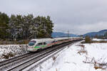 411 017 DB Fernverkehr  Erlangen  als ICE 92 (Wien Hbf - Berlin-Gesundbrunnen) bei Parsberg, 23.01.2020