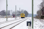 1.2.2021 Triebwagen 708 323 Netz Instandhaltung auf freier Strecke bei Sandergroden zwischen Sande und Varel.