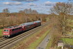 111 095 unterwegs mit zwei Steuerwagen der DB-Gebrauchtzug aus Münster zur Fahrt nach Bayern am 11.3.2023 in Sythen 