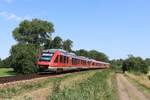 648 334-0 (DB) zusammen mit 648 952-9 und 648 342-2 als RB85 in Richtung Lübeck Hbf (Bäderbahn) in Haffkrug, 20.