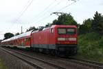 CHORIN (Landkreis Barnim), 20.06.2019, 112 113 mit dem RE3 nach Stralsund Hbf kurz nach Ausfahrt