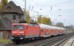 DB Regio Nordost mit der   112 107-8  (NVR-Nummer   91 80 6112 107-8 D-DB ) und dem RE3 nach Stralsund Hbf.