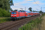 DB Regio und das unaufhörliche Wolkenpech: Hier der RE3 3312 Lutherstadt Wittenberg - Stralsund Hbf mit 114 039 in Engelswacht am 30.08.2022.