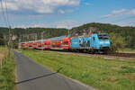 146 013  Felsenbühne Rathen  konnte am 07.09.2024 hier zwischen Rathen und Strand festgehalten werden.