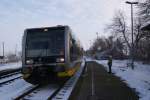 VT 672 918 der Burgenlandbahn aus Teuchern kommend,im Bahnhof Prittitz,27.11.2010