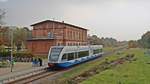 Der 646 110-6 der UBB befuhr am 16.10.17 die Stillegungsbedrohte Strecke Barth-Velgast(-Stralsund), hier grade in Barth angekommen als RB29480 um später wieder nach Velgast - Stralsund zu fahren.