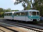 Ein lterer Zug der UBB abgestellt am Bahnhof Zinnowitz.(10.8.2010)