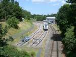 Abstellgleise vom Bh Heringsdorf am 23.Juni 2012.Aufgenommen von einer Brcke aus.Das rechte Gleis neben den Abstellgleise ist das Streckengleis Richtung Wolgast.