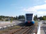 Einfahrt für die UBB,am 24.August 2014,in die Station Wolgast Fähre.