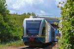 Stadler GTW der UBB an der Unterführung Wolgaster Fähre.