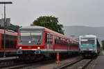 628 685 mit 623 stehen als RB nach Wertheim im Bahnhof von Miltenberg, neben dran eine Mintgrüne Einheit als RB nach Buchen(Odenwald), wirkt fast wie in den 90r, Aufnahmedatum war aber 06.08.19