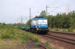 D&D 1404 mit Containertragwagen am 25.7.2008 durch Unterelbe -> Harburg