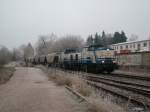 Am Sonntag den 28.11.2010 schoben die 2 D&D Loks 1701 und 1702, Getreidewagen von Bad Langensalza Hbf nach Bad Langensalza Ost.Die Strecke ist die alte Kleinbahnstrecke.