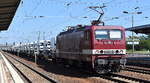 DeltaRail GmbH, Frankfurt (Oder) mit ihrer  243 145-0  (NVR:  91 80 6143 145-1 D-DELTA ) und einem Nutzfahrzeug-Transportzug am 29.08.24 Höhe Bahnhof Schönefeld b Berlin.