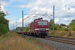 243 650 der Delta Rail führte am 12.09.24 einen leeren Containerzug durch Wittenberg-Labetz Richtung Falkenberg(E).