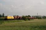 218 287 (DBG) mit einem Schotterzug bei Markt Schwaben (06.06.2007)