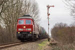 Das westliche Einfahrsignal in Sponholz am 02.03.2019. Mittlerweile ist es ersetzt durch die ESTW-Technik. 232 347 kam mit einem Kesselzug über Pasewalk vom PCK Schwedt nach Neubrandenburg gefahren. 